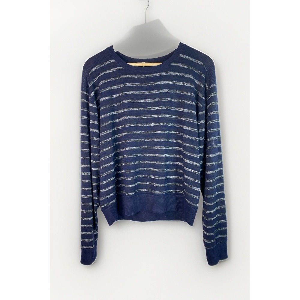 rag & bone L Blue White Striped Rayon Blend Lightweight Pullover Sweater